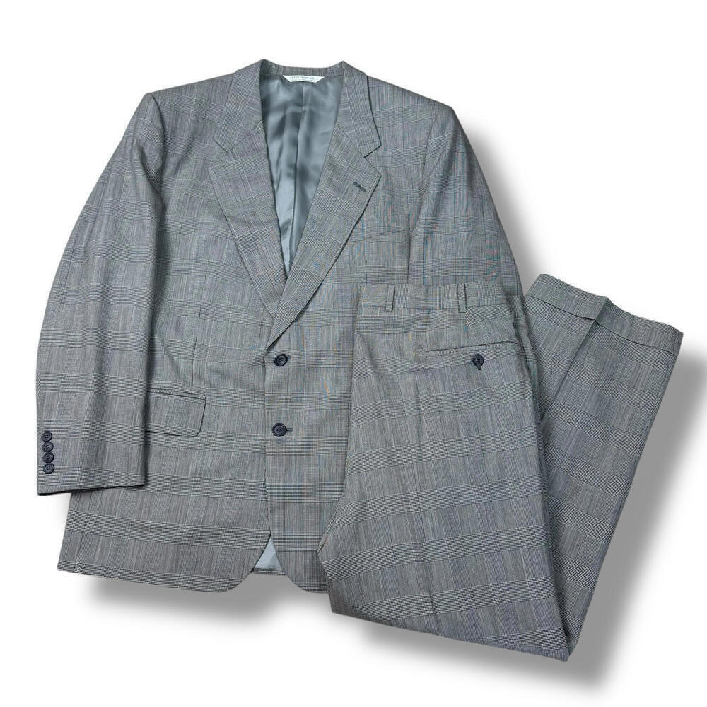 Samuelsohn Harry Rosen Plaid 100% Wool Suit 2-Piece 43R-37” Gray Classic Fit VTG